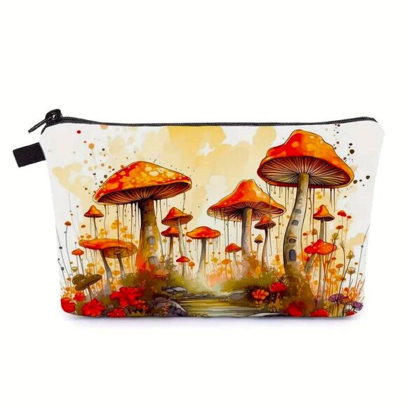 Cosmetic Bag Makeup Mushroom Clutch Pouch Travel Storage Hippie Wonderland NEW - Picture 1 of 3